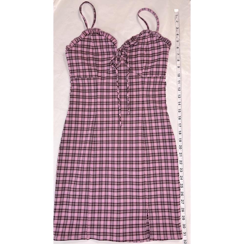 Fashion Nova Pink Plaid Lace-Up Bodycon Dress - Picture 3 of 4